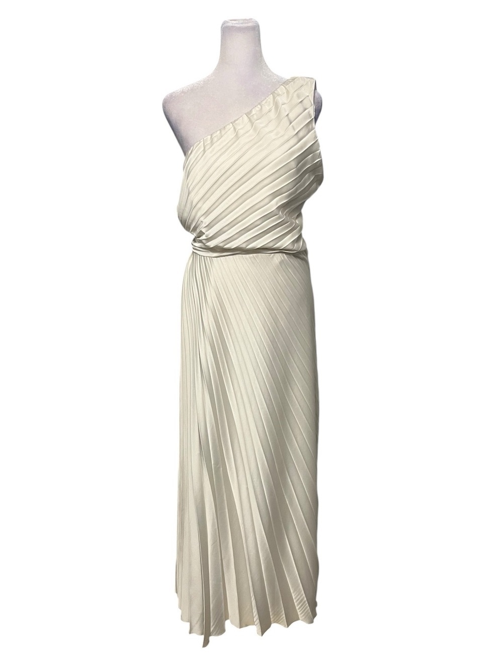 Abercrombie & Fitch Giselle Ivory One Shoulder Pleated Maxi Dress Sz Large Tall - Picture 4 of 8
